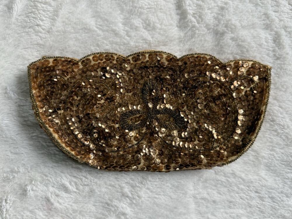 Vintage 50s/60s Gold Sequin Zippered Clutch Evening Glam
